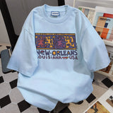 WIAOFELLAS  -  Men Clothing T Shirts New Summer High-end Designed Loose Casual Pure Cotton Cartoon Letters Doodle Print Short-sleeved T-shirt