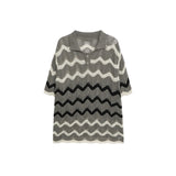 WIAOFELLAS  -  Fashion Men's Hollow Out Contrast Color Striped Casual T-shirt Trendy Loose Short Sleeves Lapel Tops Male Summer