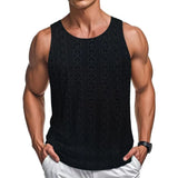 WIAOFELLAS  -  Men Tank Tops Solid Pattern Patchwork Mesh Hollow Out Solid O-Neck Sleeveless Summer Male Vests Streetwea Fashion Men Clothing