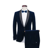 Wiaofellas  -  Formal Men's Suits Slim Fit Groom Tuxedo For Wedding Prom 2 Pcs Shawl Collar Male Suit Velvet Smoking Jacket (Blazer+Pants)