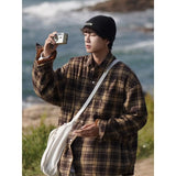 WIAOFELLAS  -  American retro plaid shirt men's autumn and winter thickened and fleece warm, trendy loose and casual long-sleeved shirt jacket