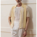 WIAOFELLAS  -  Summer New Knitted Polo Shirt For Men Lapel Casual Hollow Striped Splicing Color Tees Shirts Business Knit Cardigan Men Clothing