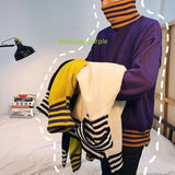 WIAOFELLAS  -  Striped Turtleneck Sweater for Men Loose Lazy Style Fresh Knitted Sweater