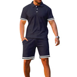 WIAOFELLAS  -  Fashionable Men's Short Sleeve Suit Button Polo Shirt Top Shorts Sports Casual Loose Versatile Two-piece Trendy Set