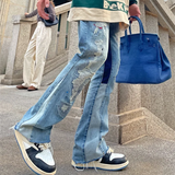 Wiaofellas  -  Kanye West Hole Ripped Straight Baggy Men Flare Jeans Pants Patchwork Distressed Washed Vintage Loose Punk Denim Trousers