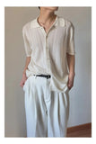WIAOFELLAS  -  Fashion Men's Knit Hollow Out Texture Solid Color Shirts Trendy Single-breasted Lapel Casual Tops Male Summer