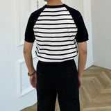 WIAOFELLAS  -  T-shirts Men Simple Mature Daily Casual Summer Striped Fashion Breathable All-match Korean Style Shinny Cozy Soft Handsome New