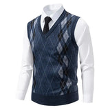 Wiaofellas  -  Men's Knitted Warm Sweater in Autumn and Winter V-neck Vest Diamond Grid Twisted Flower Casual Fashion Versatile Top