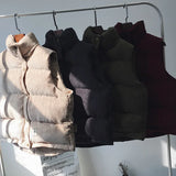 WIAOFELLAS  -  Corduroy Parkas Vest Men Stand Casual Keep Warm Loose Sleeveless Cotton Padded Harajuku Korean Style Teens Outwear All-match