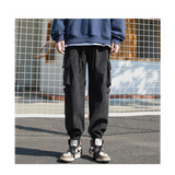 WIAOFELLAS  -  Men's Clothing Spring Autumn Solid Color Elastic High Waisted Pockets Fashionable Casual Trousers Bloomers Cargo Cropped Pants