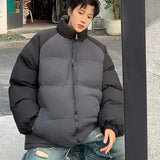 WIAOFELLAS  -  Patchwork Parka Jacket Men's Fashion Splicing Stand Collar Windproof Parkas Korean Female Male All-match Down Cotton Padded Coat