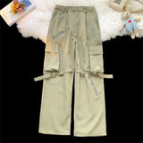 WIAOFELLAS  -  New Spring and Autumn Fashion Brand American Design Sense Strap Work Clothes Straight Tube Loose Versatile Cool Casual Pants
