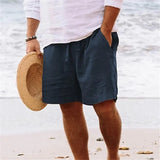 WIAOFELLAS  -  Men's Shorts Men's Clothing New Beach Pants Solid Color Drawstring Elastic Waist Outdoor Loose Casual Breathable Slash Pockets