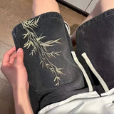 WIAOFELLAS  -  2025 New Men Summer Fashion Floral Embroidery Denim Shorts Male Loose Jeans Shorts Men High Waist Straight Short Pants P893