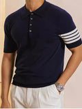 WIAOFELLAS  -  Fashionable temperament lapel polo shirt casual slim fit white short-sleeved knitted sweater high elasticity and comfort