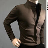 WIAOFELLAS  -  Woolen Warm Men's Long Sleeved Shirt New High-end Light Luxury Slim Fit Versatile Handsome Shirt