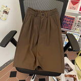 Wiaofellas  -  Black Men's Suit Pants Casual Straight Leg Short Trousers Summer Season Polyester Fabric Drapey High Waist No Belt