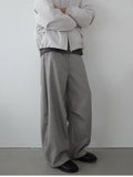 WIAOFELLAS  -  Laid-ba Parisian Sle Wide Leg Pants American Retro Striped Casual Trousers Knife  Polyester Fiber mid Waist Zipper