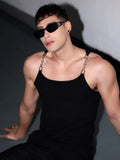 Wiaofellas  -  Metal Chain Strap Design Sleeveless T-shirts Men's Street Fashion Clothes Summer Male Solid Color Tank Tops