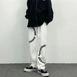 WIAOFELLAS  -  Men's Spring Autumn New Style Trendy Splicing Printed Pocket Fashion Versatile Loose Straight Tube Minimalist Casual Jeans