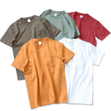 WIAOFELLAS  -  265g Thick Retro Cotton Heavy T-shirts Seamless Round Neck Pocket Short-sleeved Tshirts Men Tops Tee Breathable Skin-friendly