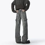 WIAOFELLAS  -  American Retro Wide-leg Jeans for Men New Style High Street Washed Denim Fabric Pants Youth Casual Loose Baggy Jeans Trousers
