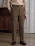 Wiaofellas  -  Autumn Winter Men Houndstooth Check Suit Trousers, Neapolitan Button Tab Straight‑Leg Business Office Pants