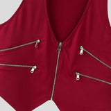 WIAOFELLAS  -  Men Tank Tops Solid Color Deep V Neck Sleeveless Zipper Male Vests Summer Streetwear Sexy Fashion Crop Tops Men