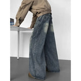 Wiaofellas  -  New Spring Autumn Men Jeans Washed Spliced Loose Wide Leg Floor‑Length Pants American High Street Hip Hop Casual Denim Trousers