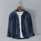 Wiaofellas  -  Spring Men's Oxford Cotton Casual Stand Collar Long-Sleeve Shirt
