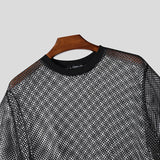 WIAOFELLAS  -  Men T Shirt Mesh See Through Shiny O-neck Short Sleeve Tee Tops Summer Streetwear Loose 2025 Party Sexy Men Clothing