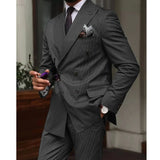 WIAOFELLAS  -  Men's Suit 2 Piece Double Breasted Blazer Pants Business Casual High Quality For Formal Elegant Party 2025