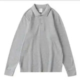 Wiaofellas  -  Solid Color Long-sleeved POLO Shirt Loose Casual Large Size Autumn Lapel Top Men's T-shirt