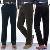 WIAOFELLAS  -  Plus Size 30-42 Men Corduroy Pants Spring Autumn Winter  Casual Loose Slim  Straight Long Business Chinos Middle Age Black Khaki