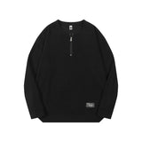 WIAOFELLAS  -  Men Clothing Trend Long Sleeve Half Zipper T-Shirt Loose Spring Autumn Split American Tide T- Tops Solid Tees Shirts Tshirt New