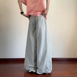 WIAOFELLAS  -  Plaid Design Men's Casual Pants Korean Style Pleated Quick-dry Bottom Drawstring Straight Wide Leg Male Trousers