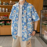 Wiaofellas  -  plus Size Men's Vibrant Floral Shirt M-XXXXXL Comfort Fit Spread Collar Summer Casual Style Top for Men And Women