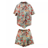 WIAOFELLAS  -  Fashion Short Sleeve Two Piece Sets Men Outfits Casual Loose Shirt And Shorts Mens Suits Summer Vintage Graphic Print Tracksuits