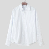 WIAOFELLAS  -  Men Striped Shirt Lapel Long Sleeve Loose Men Clothing Streetwear Korean Style Tops Fashion Leisure Male Shirts S-5XL