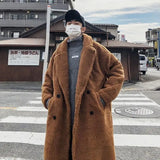 WIAOFELLAS  -  Hong Kong style lamb wool thickened long coat men's winter granular coat large size padded jacket Internet celebrities keep warm