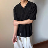 WIAOFELLAS  -  Fashion Men's Knit Hollow Out Texture Solid Color Shirts Trendy Single-breasted Lapel Casual Tops Male Summer