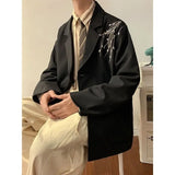 Wiaofellas  -  New Embroidered Casual Versatile Suit Jacket Men's Design Handsome Flat Lapel Top