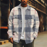 WIAOFELLAS  -  Vintage Men's Plaid Long Sleeve Shirt American Style Comfortable Corduroy Stripe Gray Trendy Classic Spring Autumn Fashion