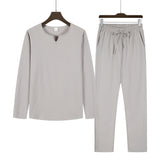 WIAOFELLAS  -  2pcs Set Men's Shirt and Pants Suits for Men Small V-neck Beach Wear Tracksuit Solid Color Shirts Sweatpants Hawaiian Vacat