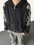 Wiaofellas  -  Spring New Casual Mens Hooded Sweatshirts Long Sleeve Zip-up Letter Printed Rivet Hoodies For Men Fashionable Loose Hoodie