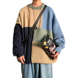 Wiaofellas New spot autumn and winter men's Hong Kong style print loose casual sweater pullover sweater