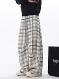 Wiaofellas  -  New Men's Casual Plaid Striped Straight-leg Pants High Street Fashion Corduroy Drawstring Trousers Y2K Retro Sweatpants