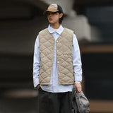 WIAOFELLAS  -  Cotton-layered Fashionable Vest Men with Autumn Winter Simple Casual Light Heated Inner Vest Cardigan Work Vest Top Aesthetic