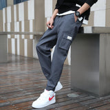 Wiaofellas  -  Cargo Pants Men Streetwear Hip Hop Pants Elastic waist Harem Ankle length Trousers Black Army green Harajuku Loose Casual Pocket