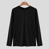 WIAOFELLAS  -  Men T Shirt Solid Color O-neck Long Sleeve Autumn Casual Male Tee Tops Streetwear Knitted Korean Style Men Clothing